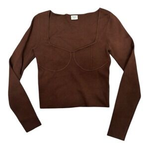 Y2K Abercrombie & Fitch Brown Square Neck Fitted Knit Top Women's M